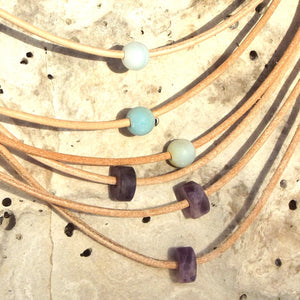 Leather n Gemstone Chokers / Wrap Bracelets