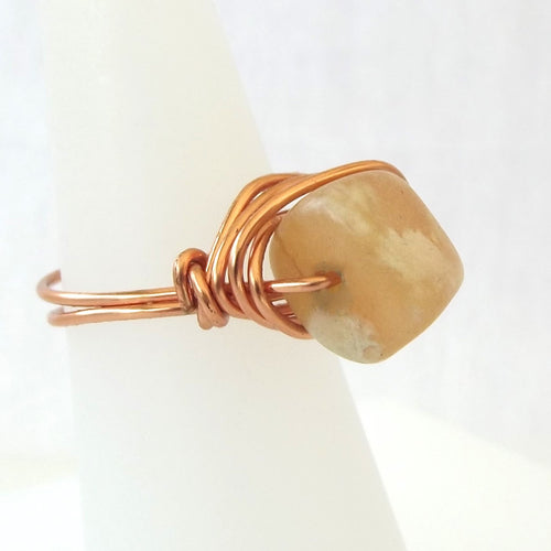 Ring, Size 4.25 - Yellow Calcite & Copper