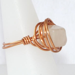 Ring, Size 5.75 - White Quartz & Copper