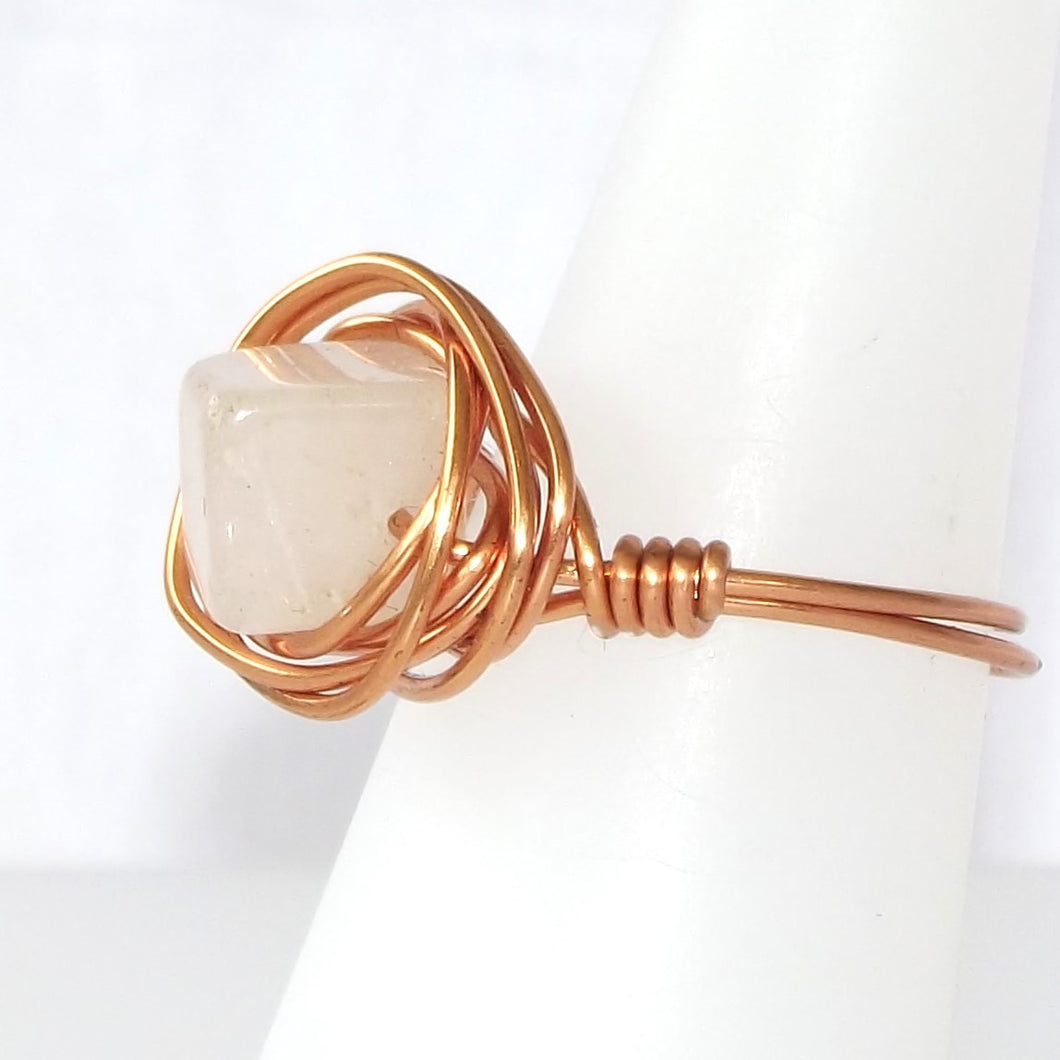 Ring, Size 5.75 - White Quartz & Copper