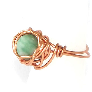 Ring, Size 3.5 - Green Quartz & Copper