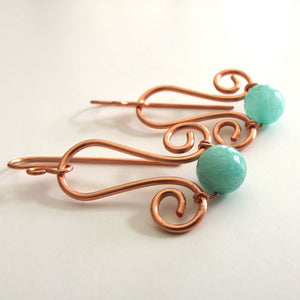 Copper Filigree Amazonite Earrings