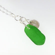 Load image into Gallery viewer, Emerald Green Seaglass &amp; Compass Necklace