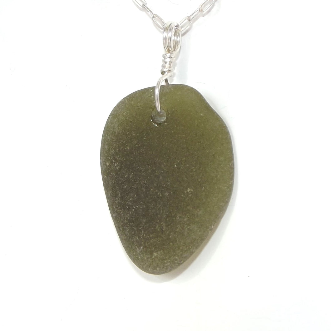 Deep Olive Seaglass Necklace