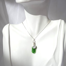 Load image into Gallery viewer, Emerald Green Seaglass &amp; Compass Necklace