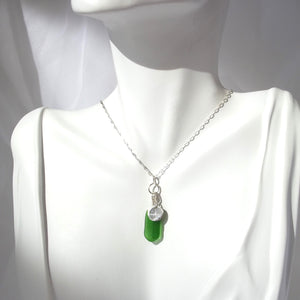 Emerald Green Seaglass & Compass Necklace