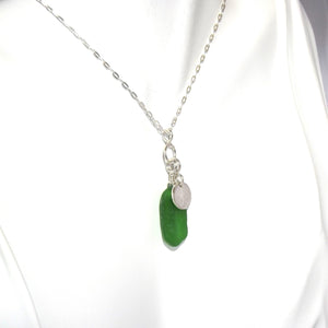 Emerald Green Seaglass & Compass Necklace