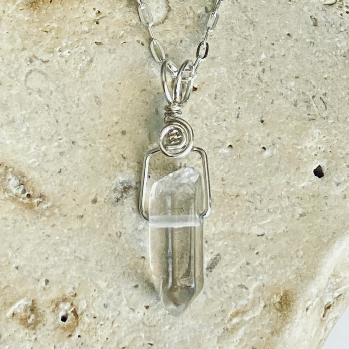 Dainty Clear Quartz Crystal Drop Necklace