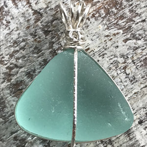 Aqua Sea Glass - Sterling Silver Wrap