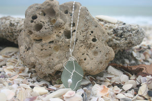 Large Aqua Sea Glass Sterling Silver Necklace