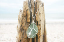 Load image into Gallery viewer, Large Aqua Sea Glass Sterling Silver Necklace