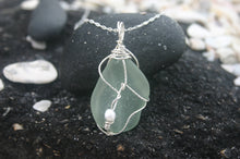 Load image into Gallery viewer, Large Aqua Sea Glass Sterling Silver Necklace