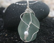 Load image into Gallery viewer, Large Aqua Sea Glass Sterling Silver Necklace