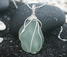 Load image into Gallery viewer, Large Aqua Sea Glass Sterling Silver Necklace