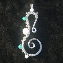 Load image into Gallery viewer, Sterling Silver Seahorse - Pearl and Aqua Apatite (Large)