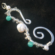 Load image into Gallery viewer, Sterling Silver Seahorse - Pearl and Aqua Apatite (Large)