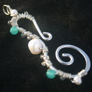 Sterling Silver Seahorse - Pearl and Aqua Apatite (Large)