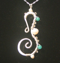 Load image into Gallery viewer, Sterling Silver Seahorse - Pearl and Aqua Apatite (Large)