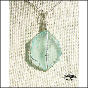 Aqua Sea Glass - Sterling Silver Wrap - Jewelry Hand Made