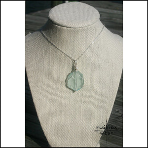 Aqua Sea Glass - Sterling Silver Wrap - Jewelry Hand Made