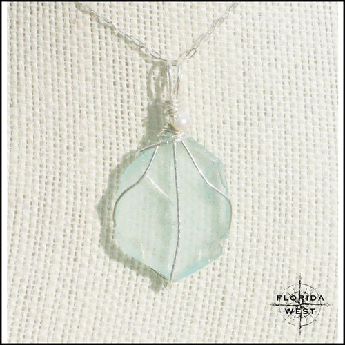 Aqua Sea Glass - Sterling Silver Wrap - Jewelry Hand Made