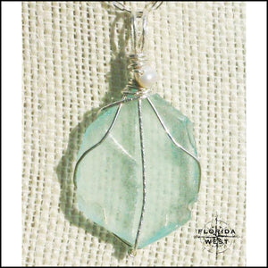 Aqua Sea Glass - Sterling Silver Wrap - Jewelry Hand Made