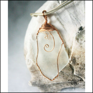 Clear Sea Glass - Copper Wire Wrap - Jewelry Hand Made