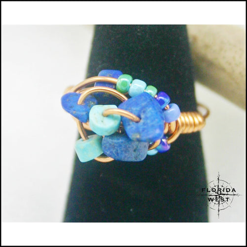 Copper Turquois and Lapis Handmade Ring - Jewelry Hand Made