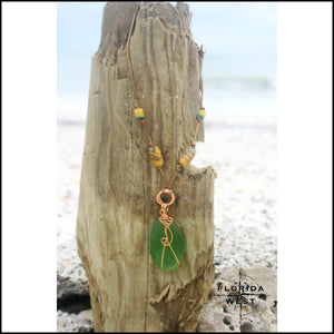 Sea Glass and Vintage African Krobo Trade Beads Necklace - Jewelry Hand Made