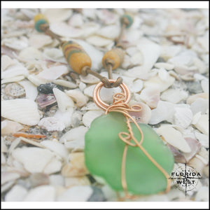 Sea Glass and Vintage African Krobo Trade Beads Necklace - Jewelry Hand Made