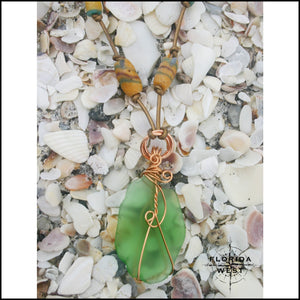 Sea Glass and Vintage African Krobo Trade Beads Necklace - Jewelry Hand Made