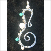 Load image into Gallery viewer, Seahorse Pendant - Large - Sterling Pearl and Apatite - Jewelry Hand Made