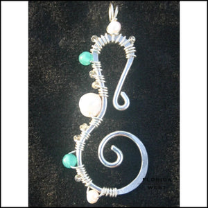 Seahorse Pendant - Large - Sterling Pearl and Apatite - Jewelry Hand Made